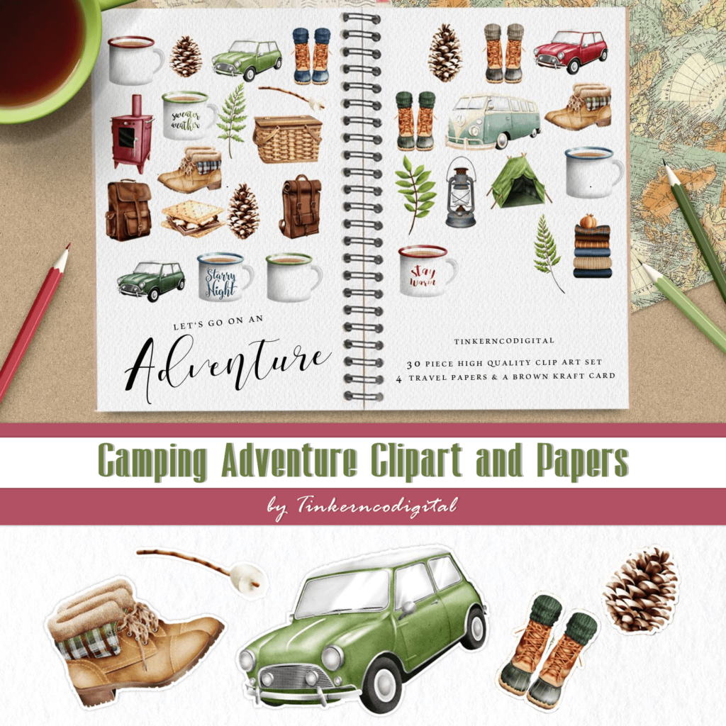 Camping Adventure Clipart and Papers | Master Bundles