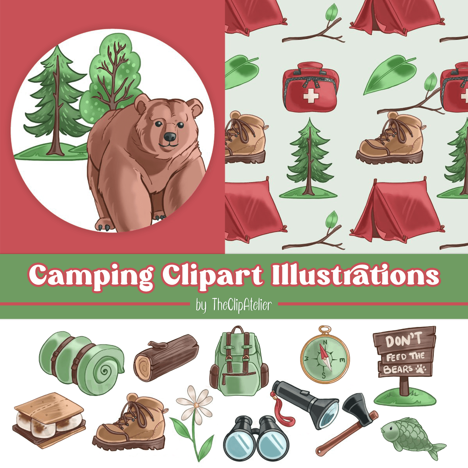Camping Clipart Illustrations created by TheClipAtelier.