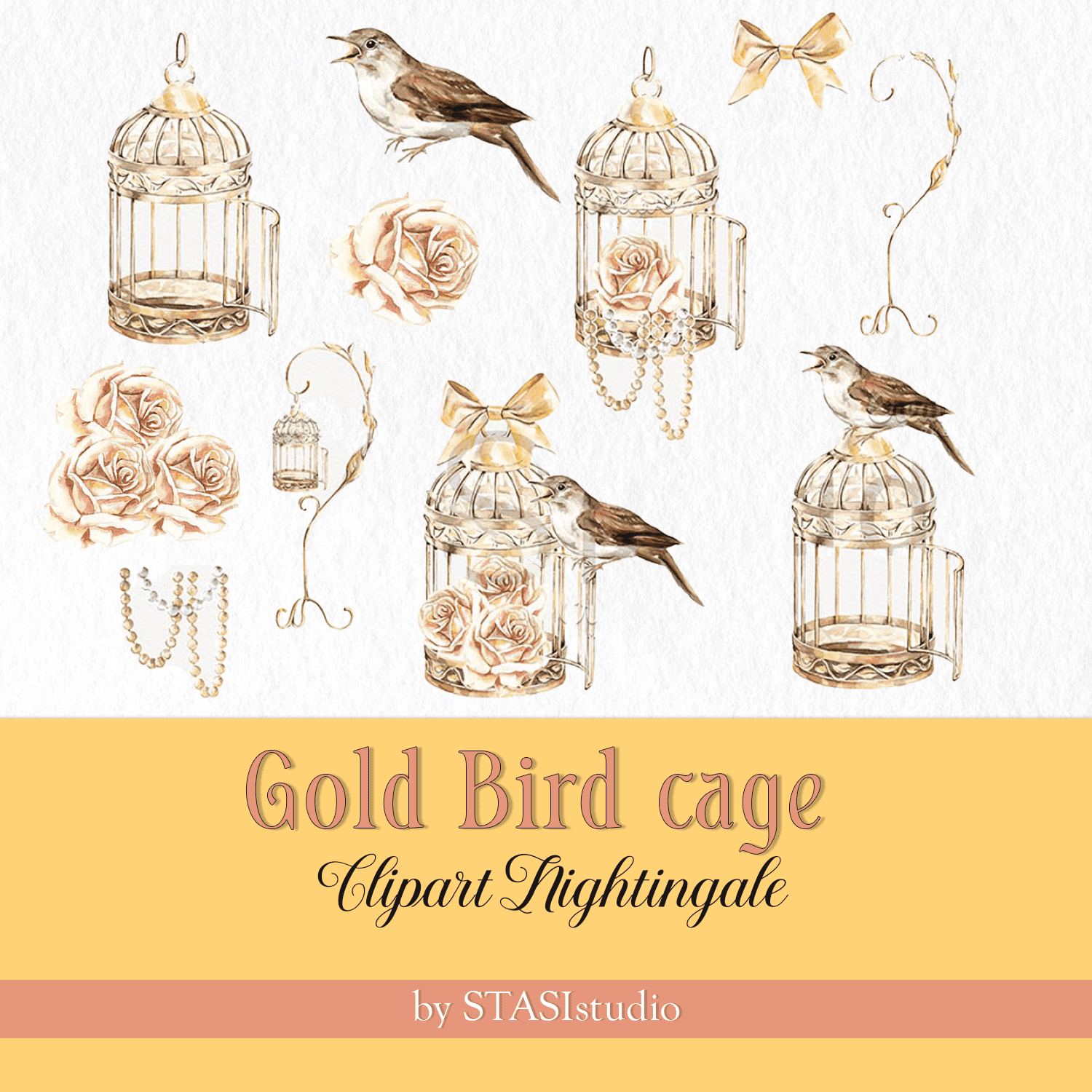 Gold Bird cage Clipart Nightingale cover.