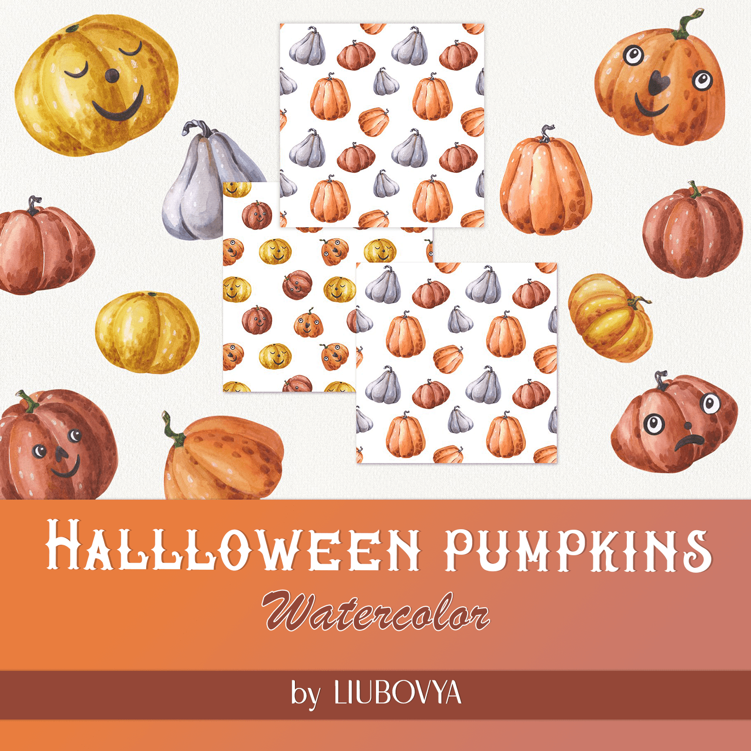 Hallloween pumpkins. Watercolor cover.