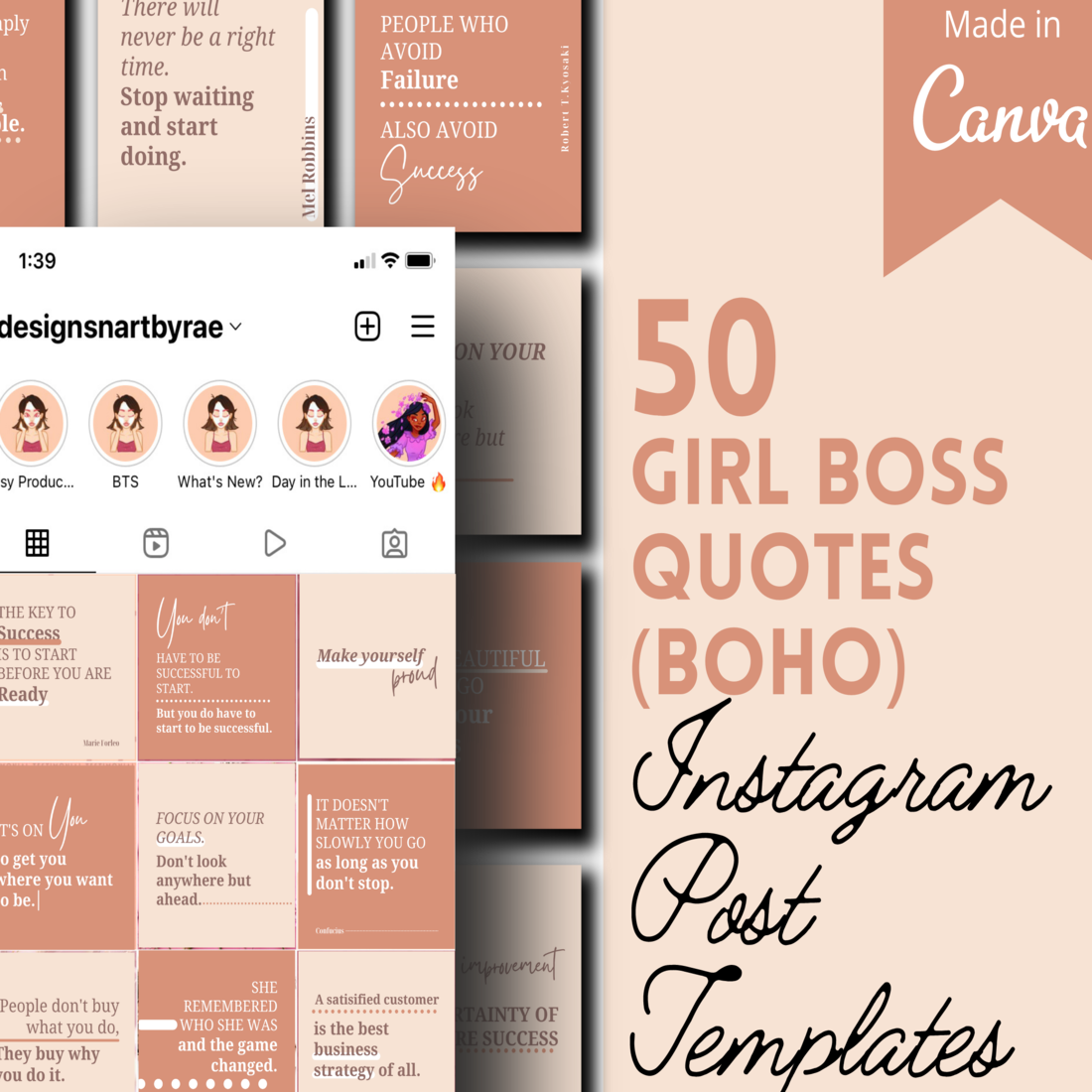 50 Boho Instagram Quote Templates cover image.