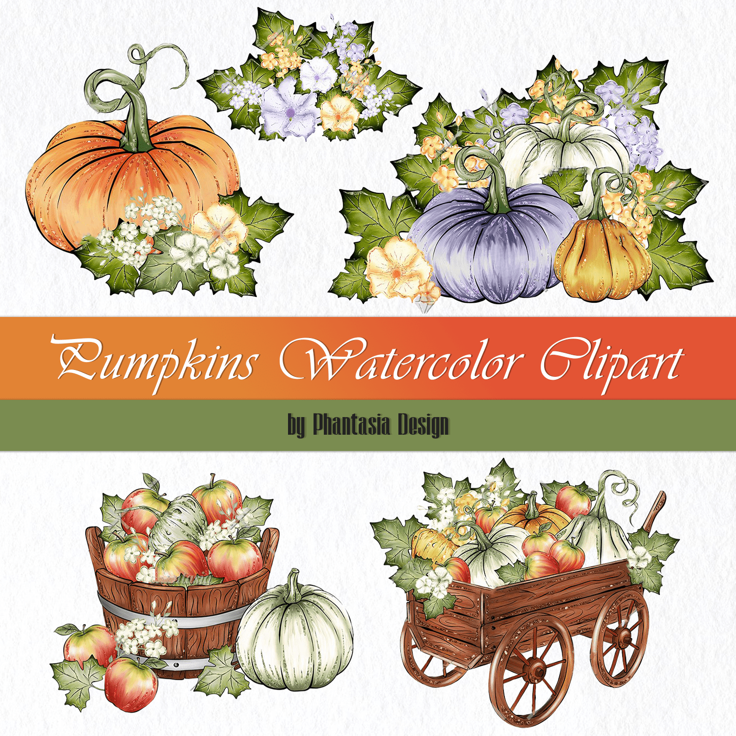 Pumpkins Watercolor Clipart cover.