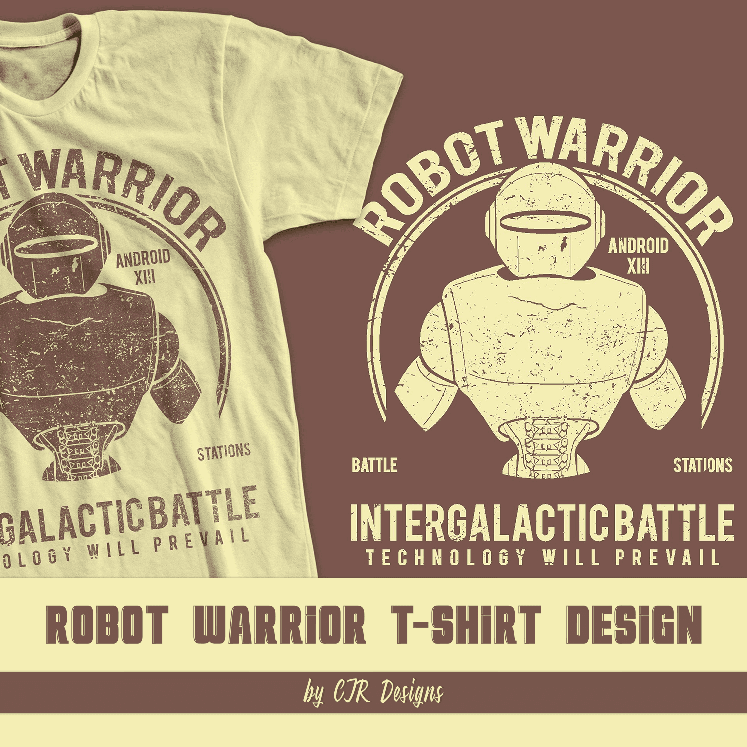 White T-shirt with adorable warrior robot print.