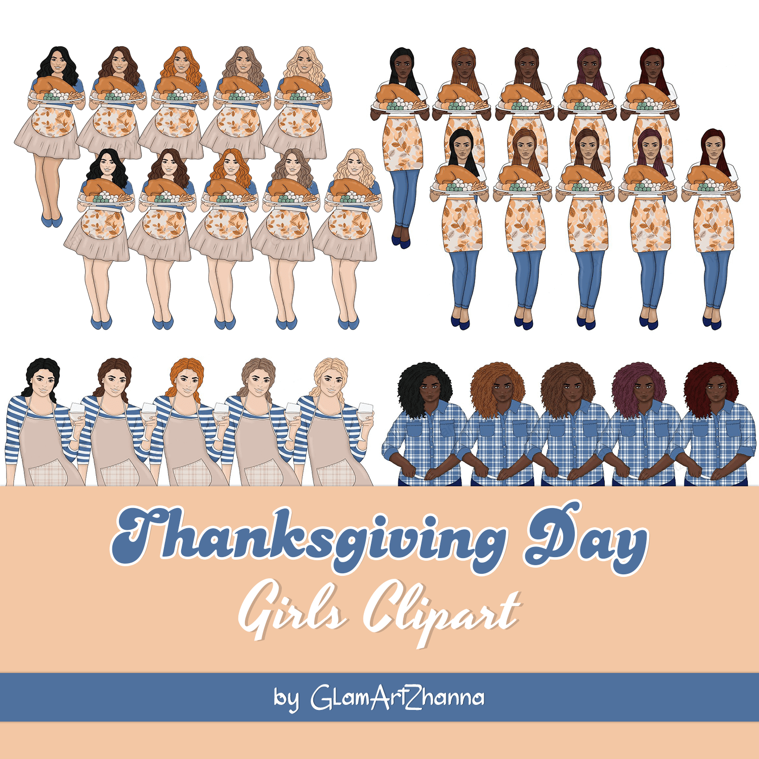 Thanksgiving Day Girls Clipart.