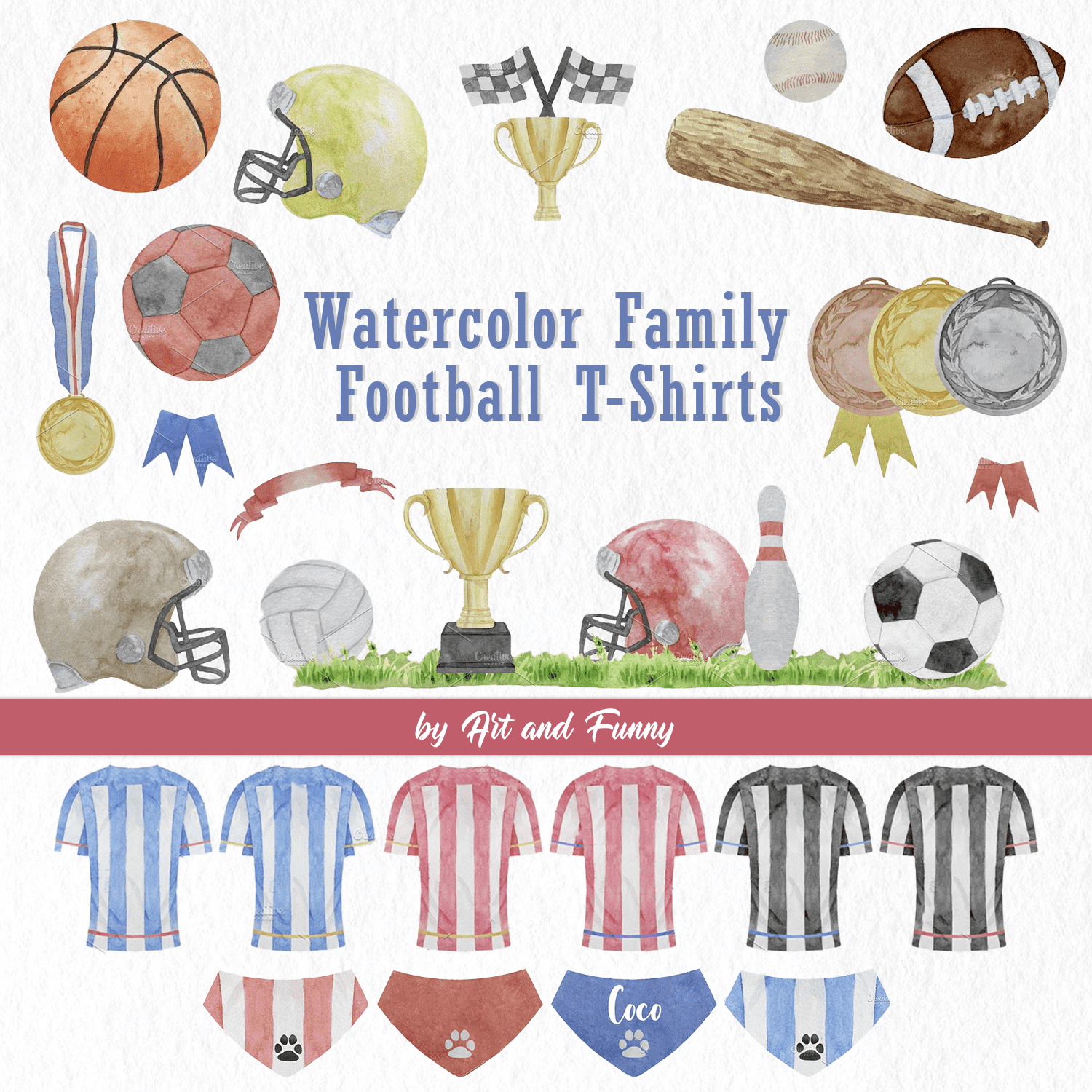 Watercolor Family Football T-Shirts cover.