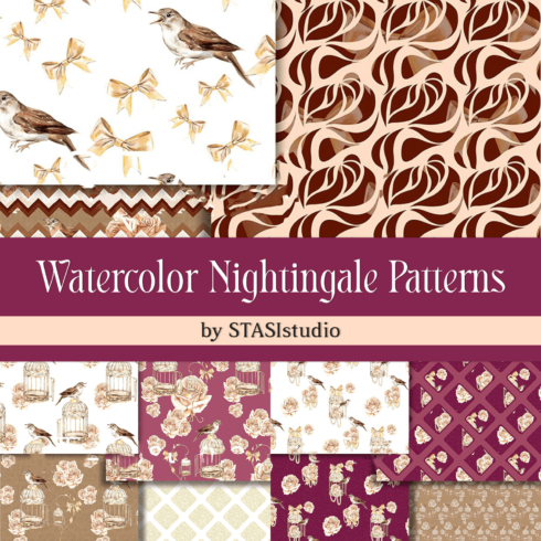 Watercolor Nightingale Patterns.