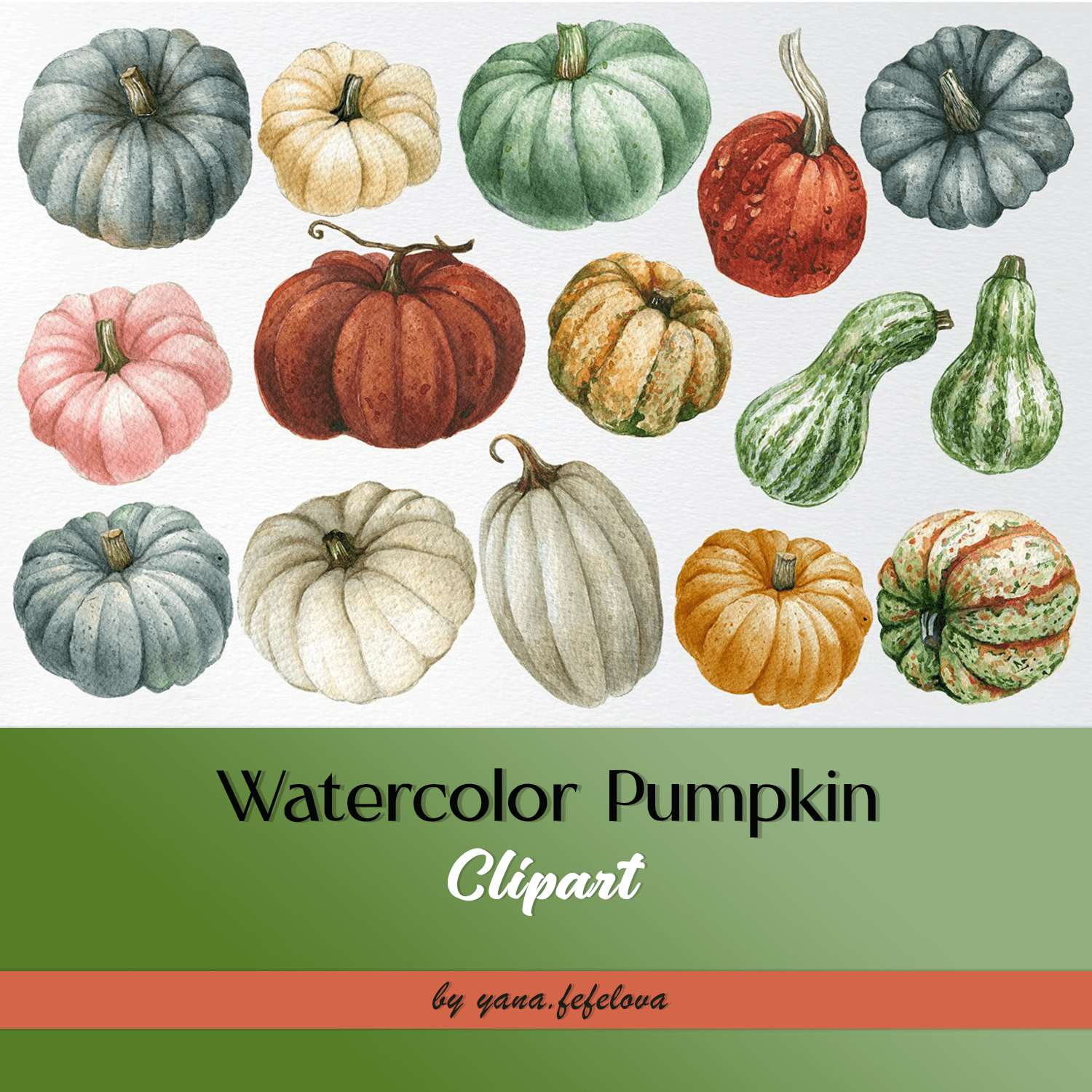 Watercolor Pumpkin Clipart cover.