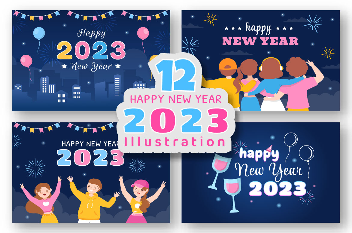 12 Happy New Year 2023 Illustration facebook image.