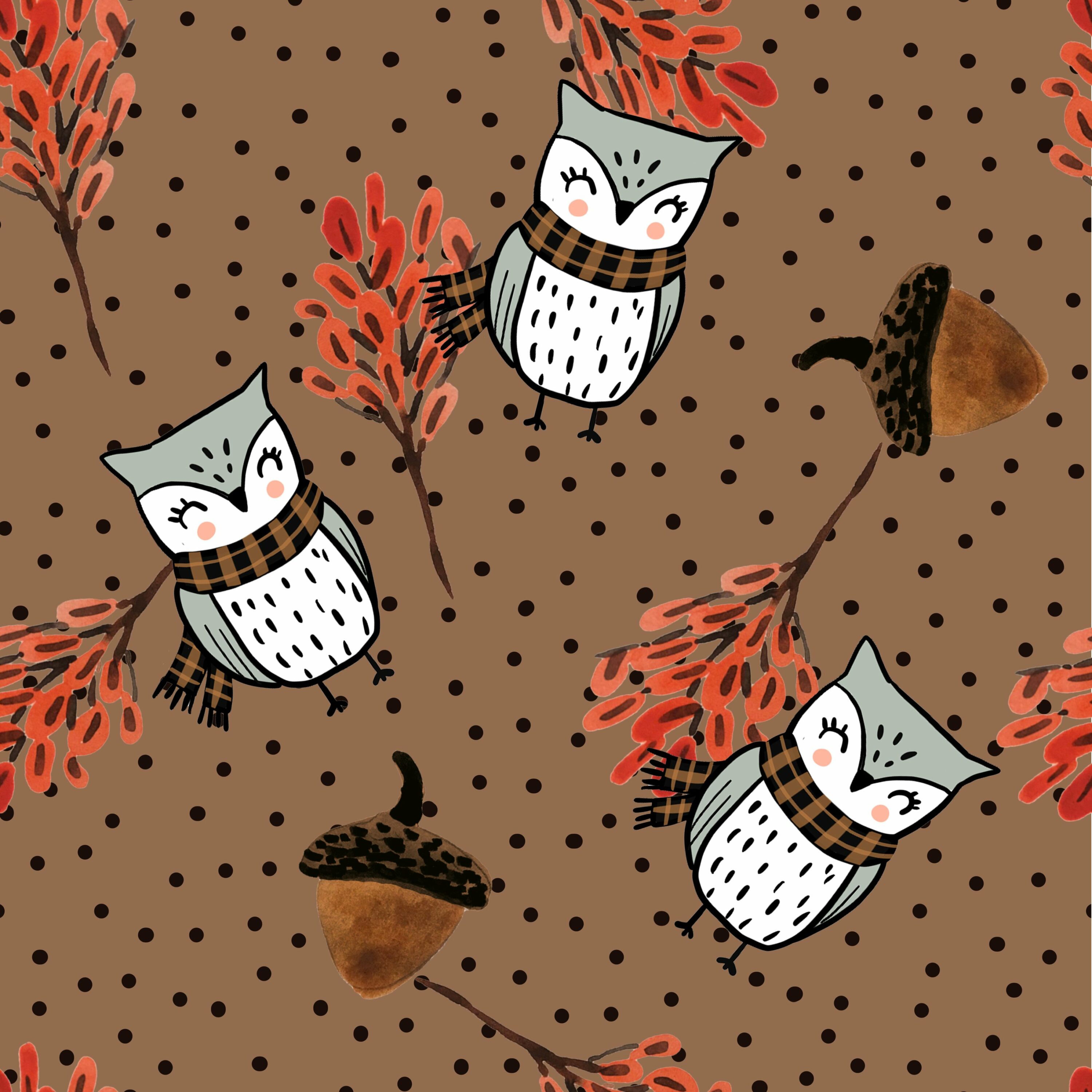 Brown background with dotted and high quality owls.