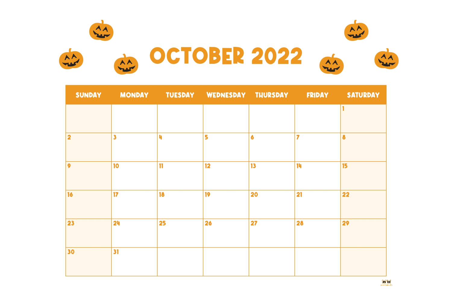 40 Free Printable October Calendars 2022