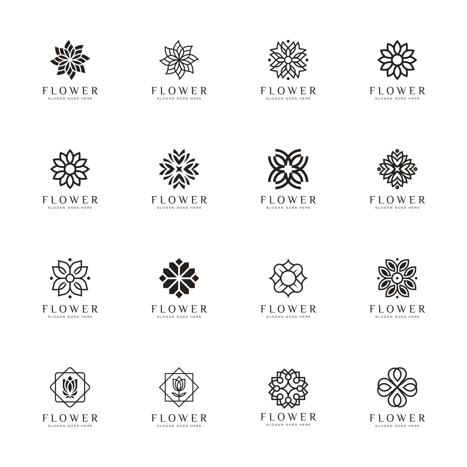 Set of Flower Logo Vector Design preview image.