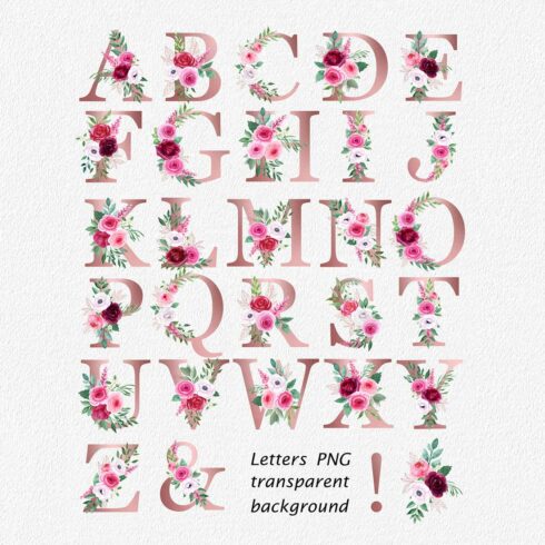 Set of numbers and letters with watercolor flowers. Floral alphabet and ...