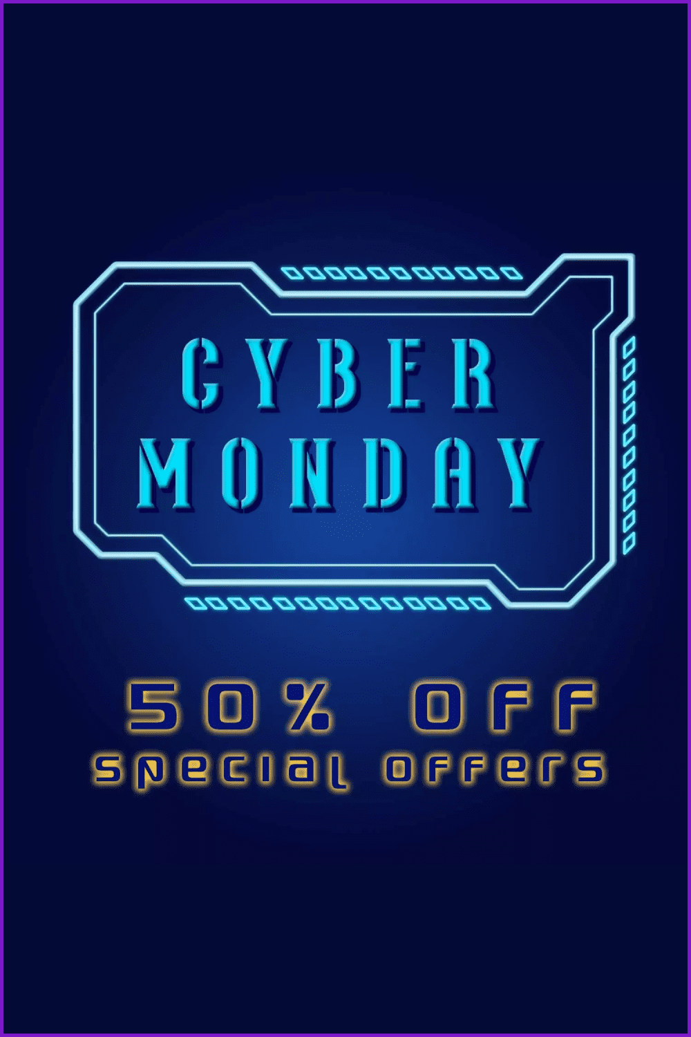 Banner for Cyber Monday with blue text on blue background.