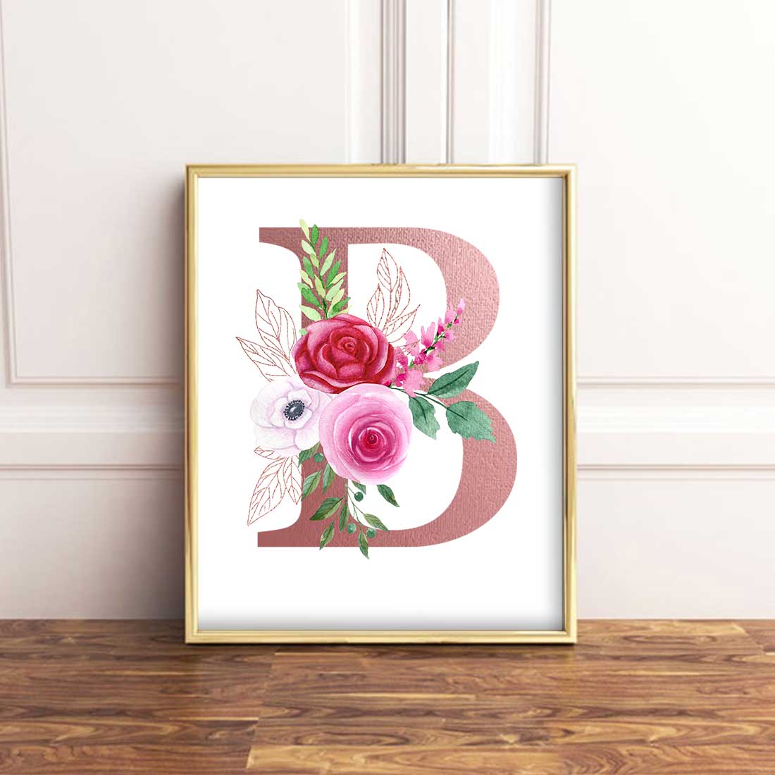 Set of Numbers and Letters with Watercolor Flowers, unique design.