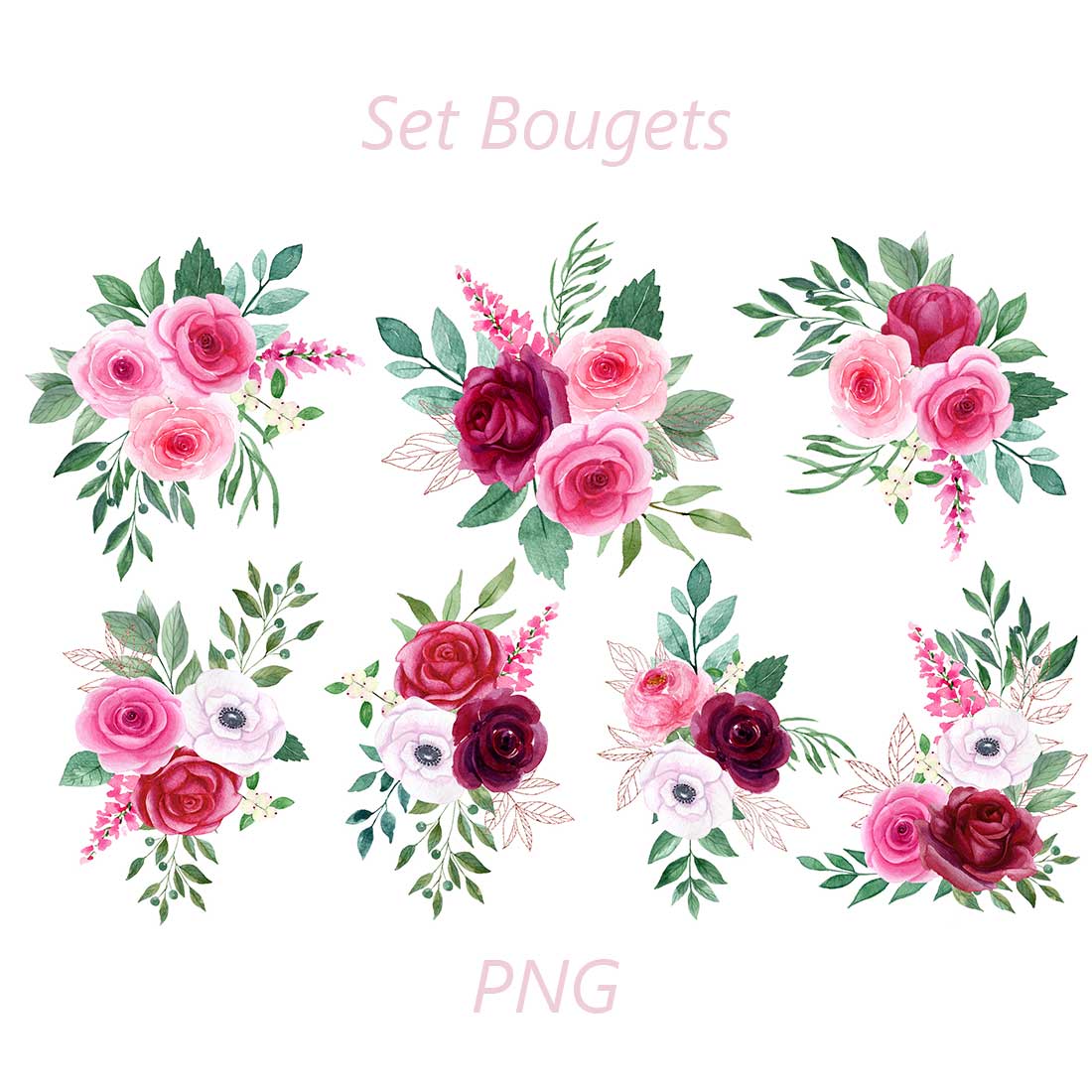 Set of Numbers and Letters with Watercolor Flowers, flower arrangements.