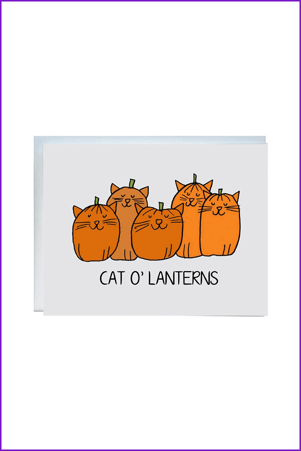 Painted cats in the form of orange pumpkins.
