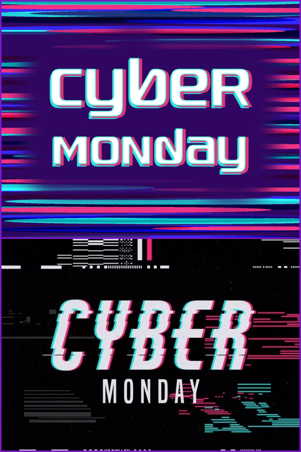 Banner for Cyber Monday with colorful striped background.