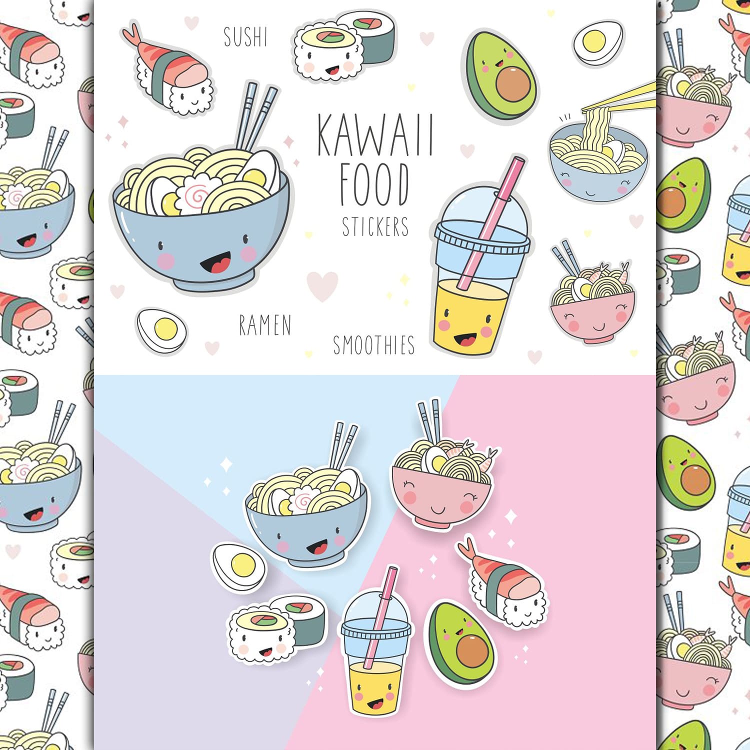Kawaii cartoon food stickers.