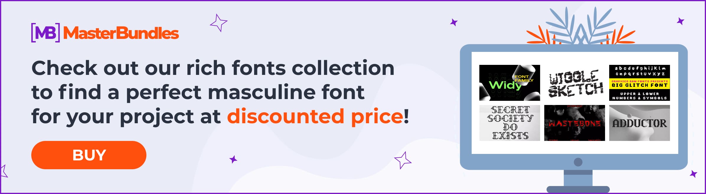 Banner for masculine fonts with discount.