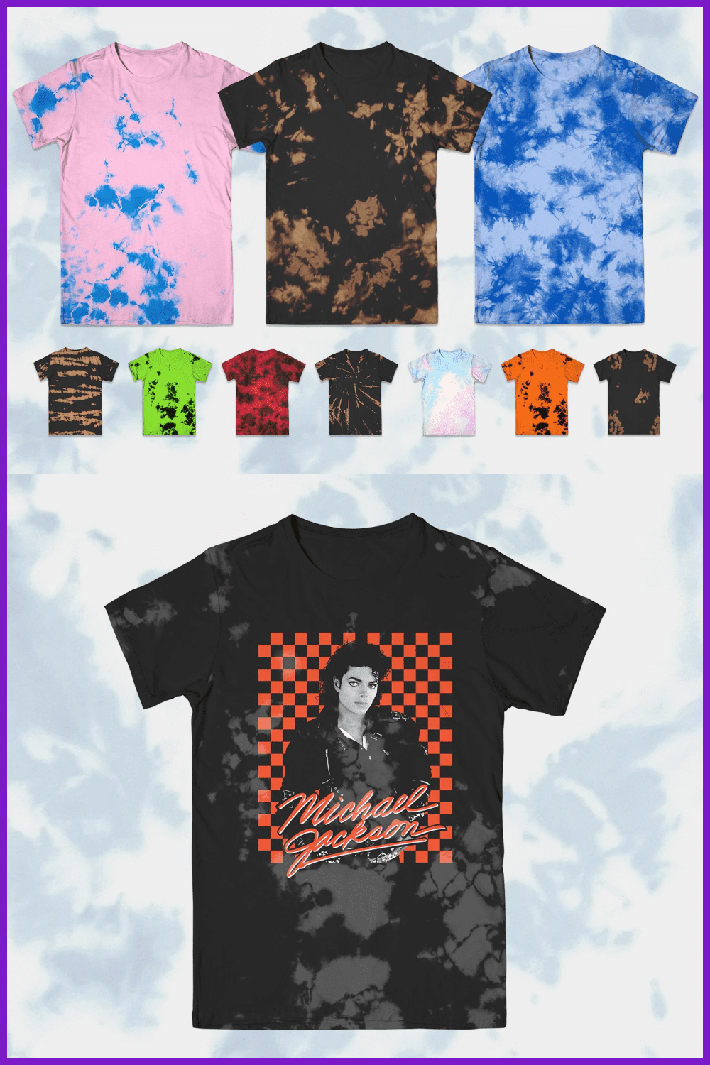 T-shirts in bright color combinations and Michael Jackson print.