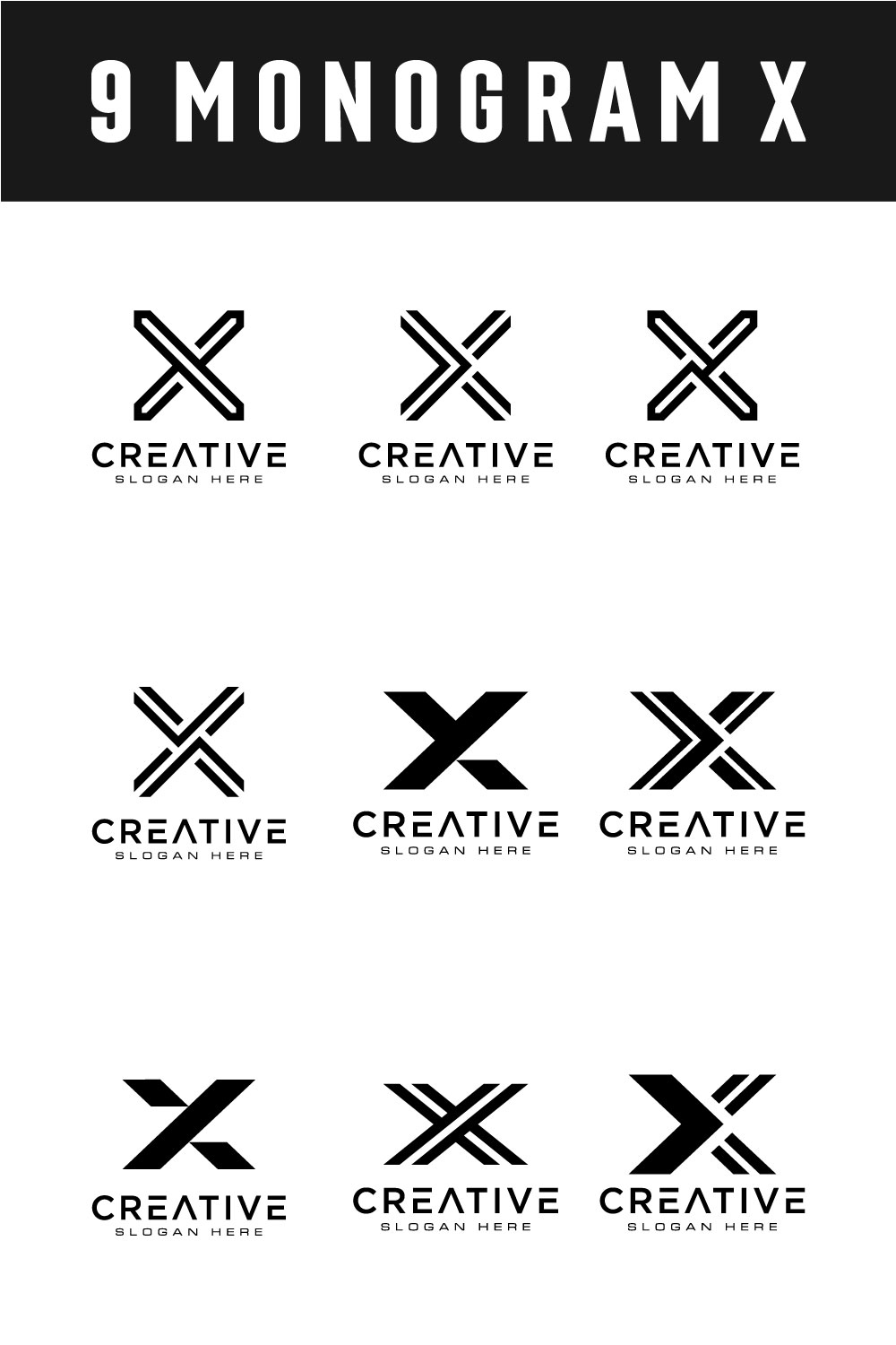 Set of Initial Letter X Logo Vector Design pinterest image.
