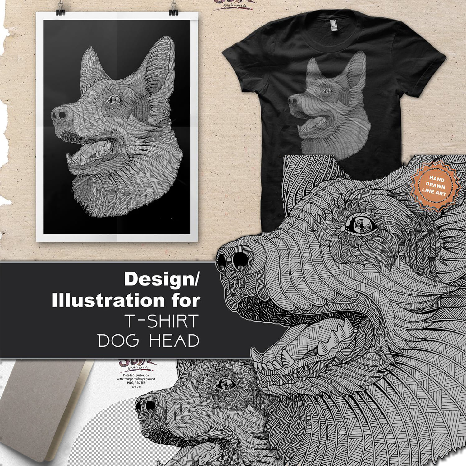 Dog T-shirt design (Hand drawn) Cover.
