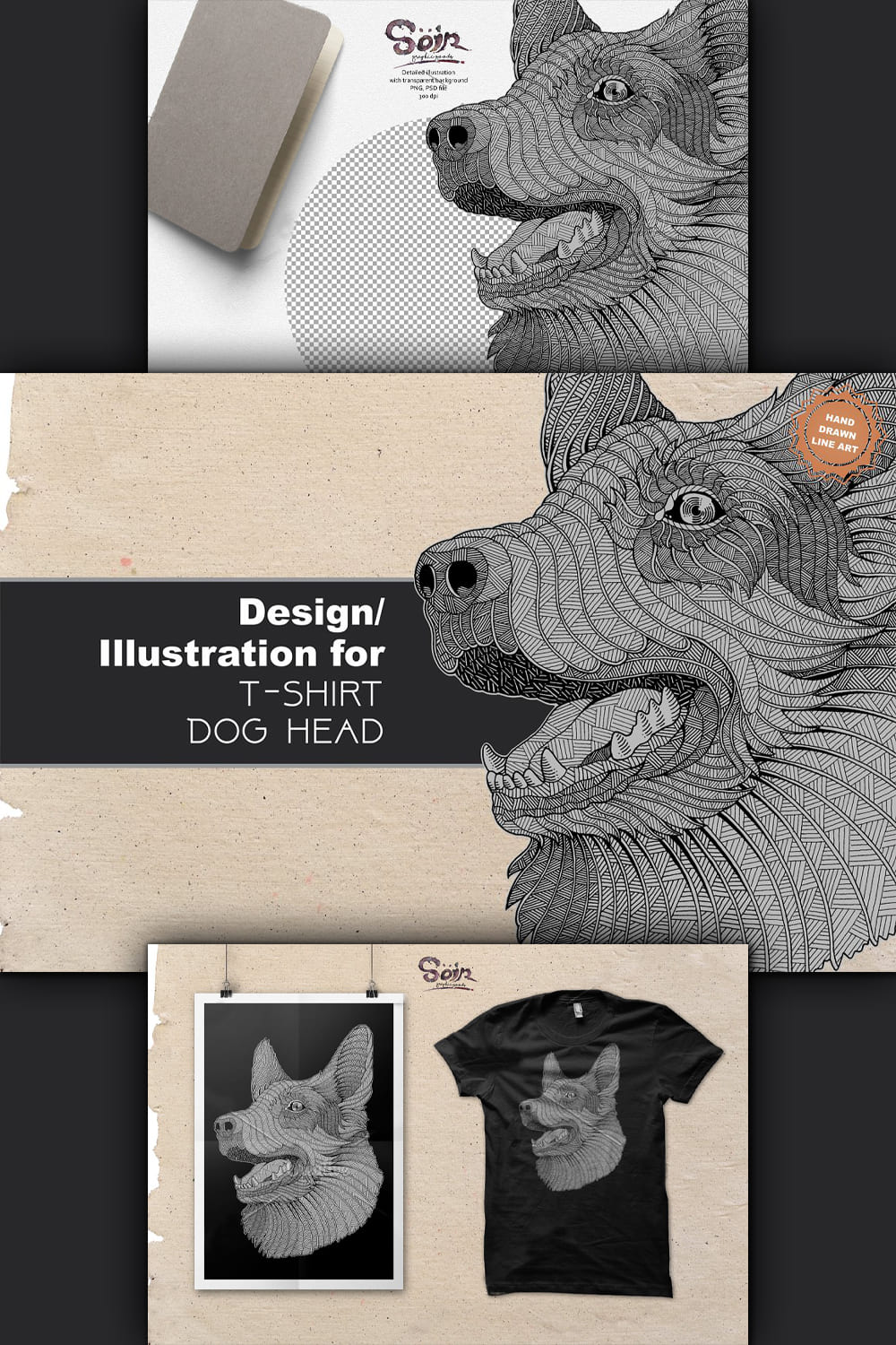 Dog T-shirt design (Hand drawn) - Pinterest.