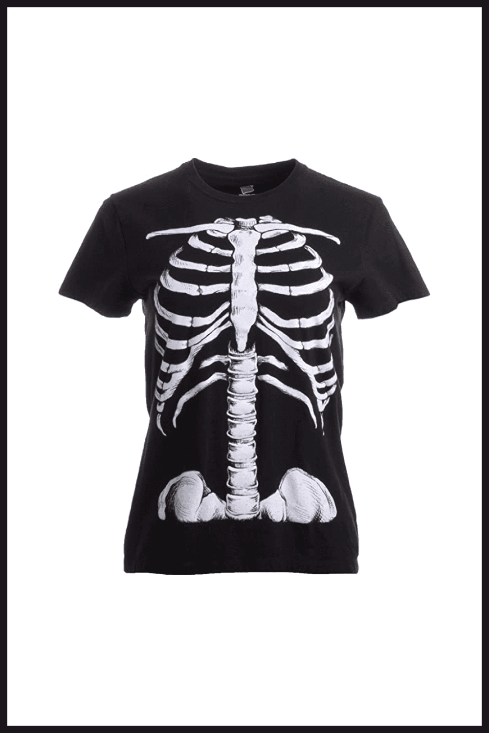 Black T-shirt with white chest, spine and pelvis.