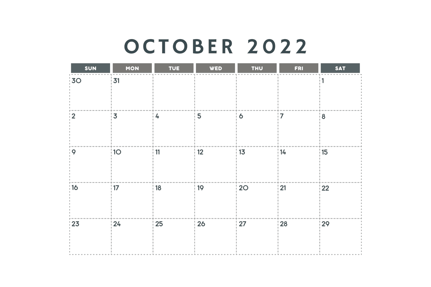 Simple calendar for October with the ability to make notes.