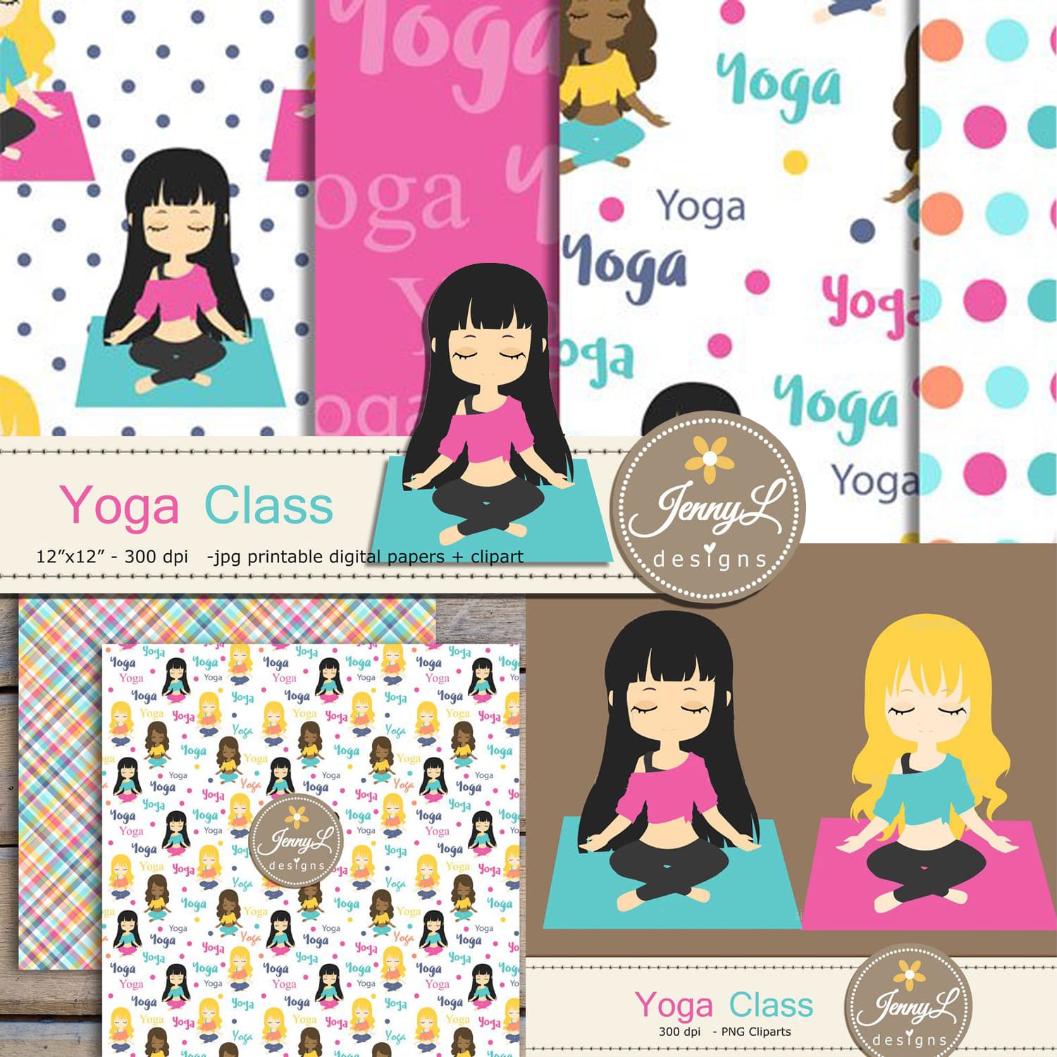 Yoga Digital Papers & Clipart created by JennyL Designs.