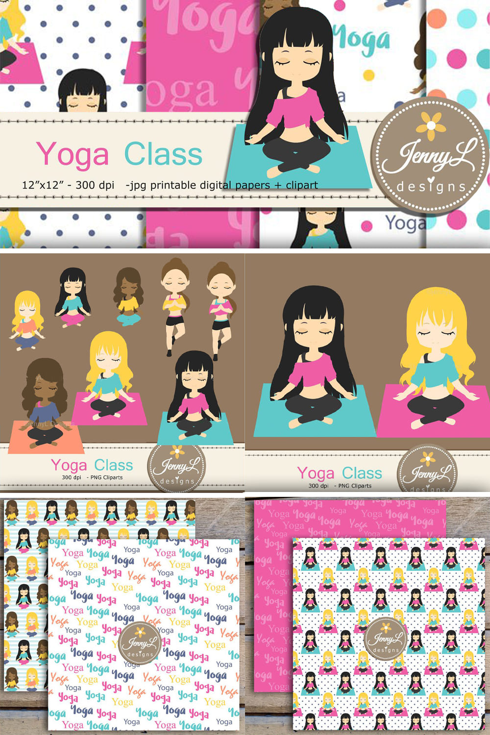 Yoga Digital Papers & Clipart - pinterest image preview.