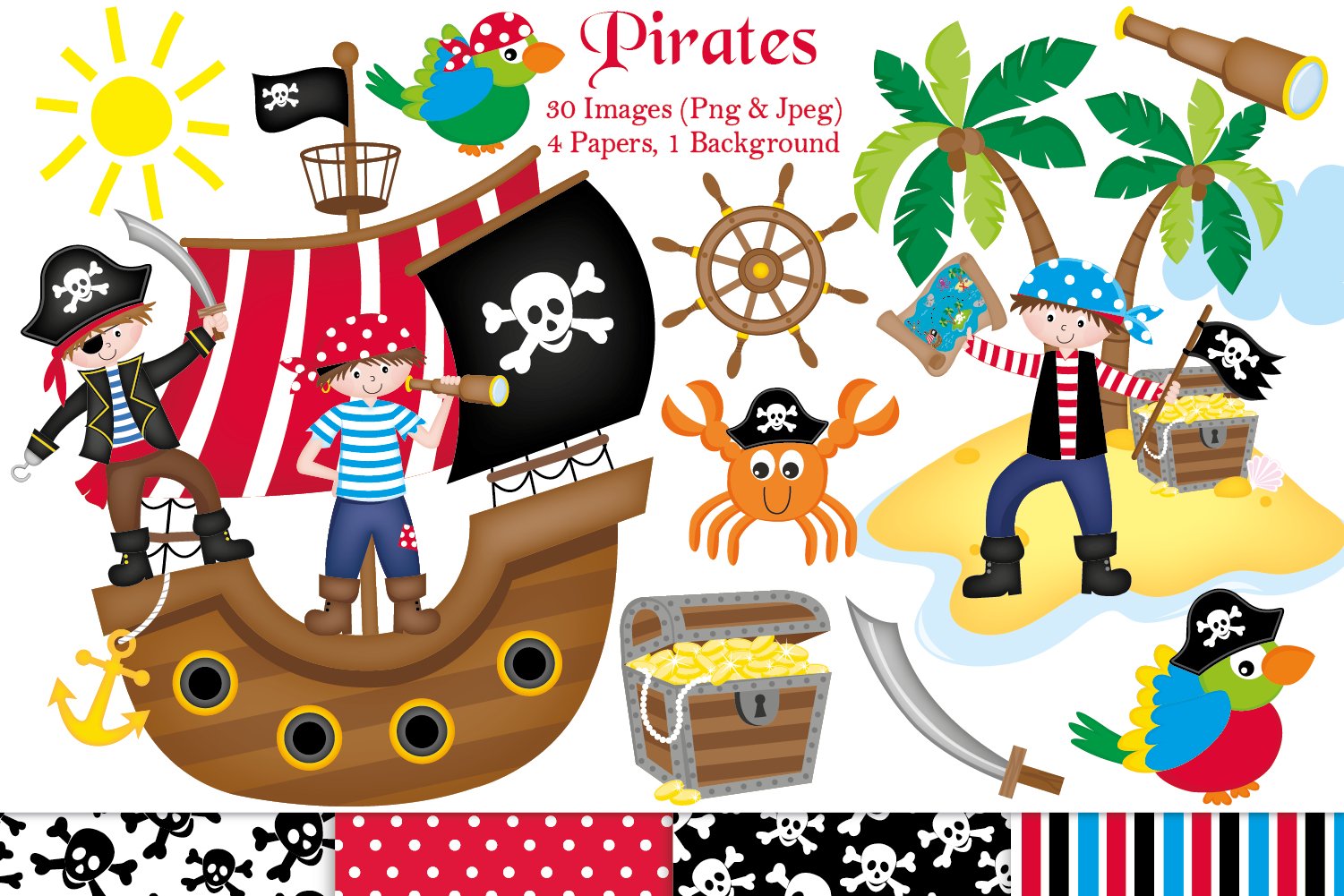 Big colorful elements for pirate image.