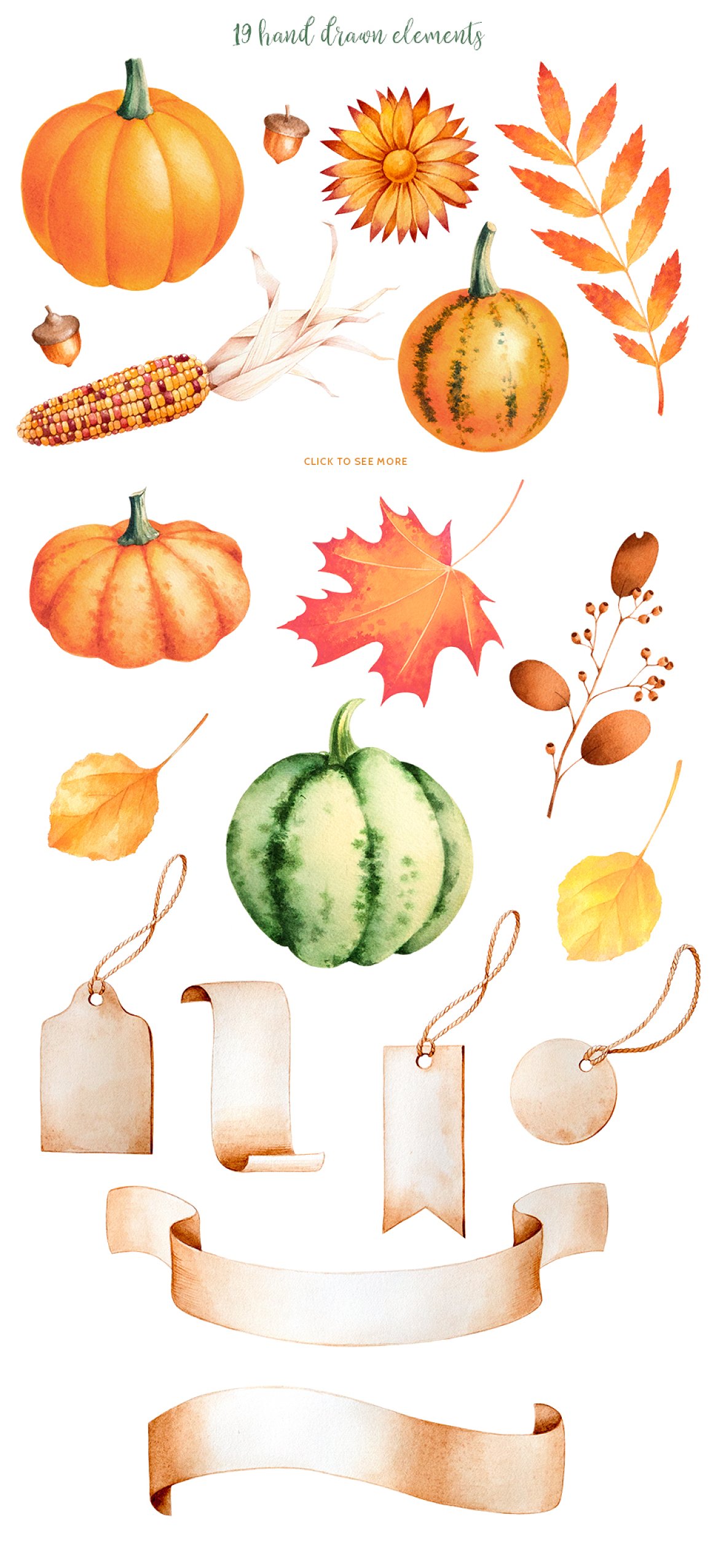 Different elements for creating a beautiful autumn composition.