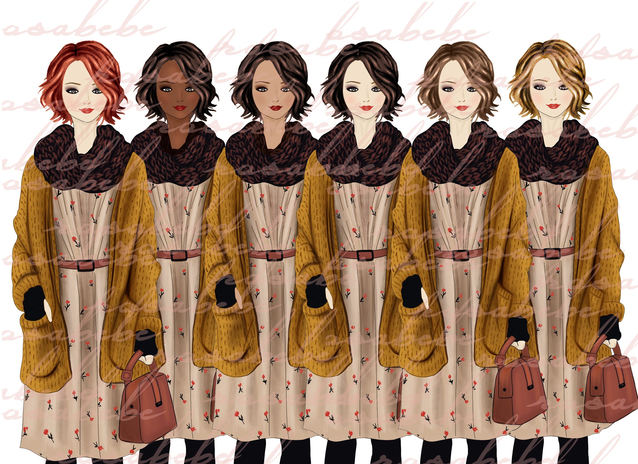 Characters of women for autumn illustration.