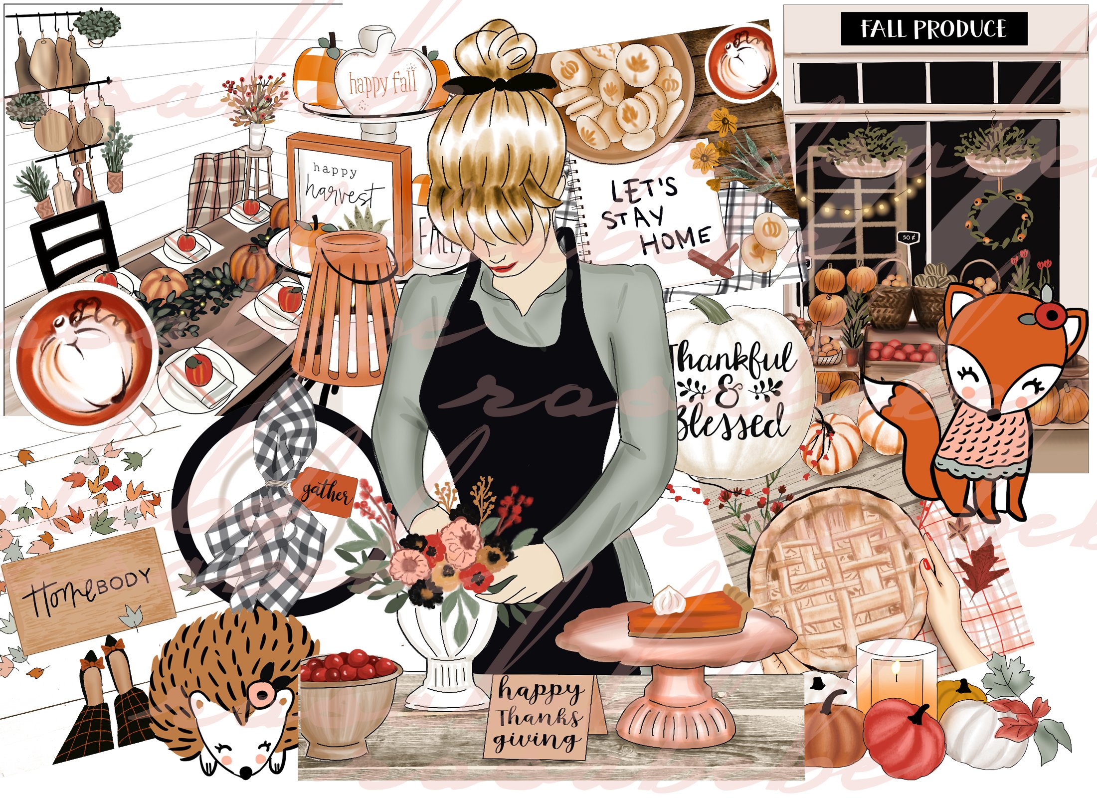 Cool pastel Thanksgiving illustration.