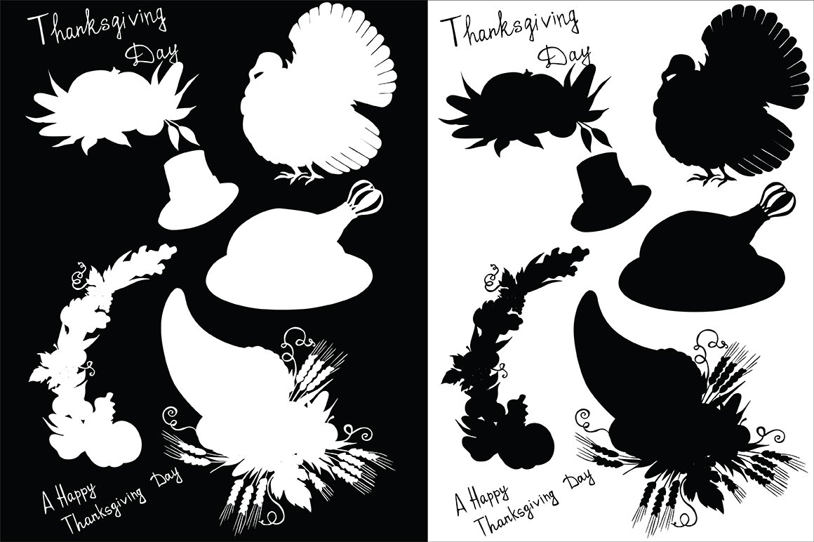 Two versions of turkeys illustration.
