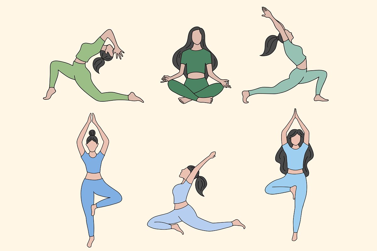 There are a lot of beautiful illustrations of yoga poses.