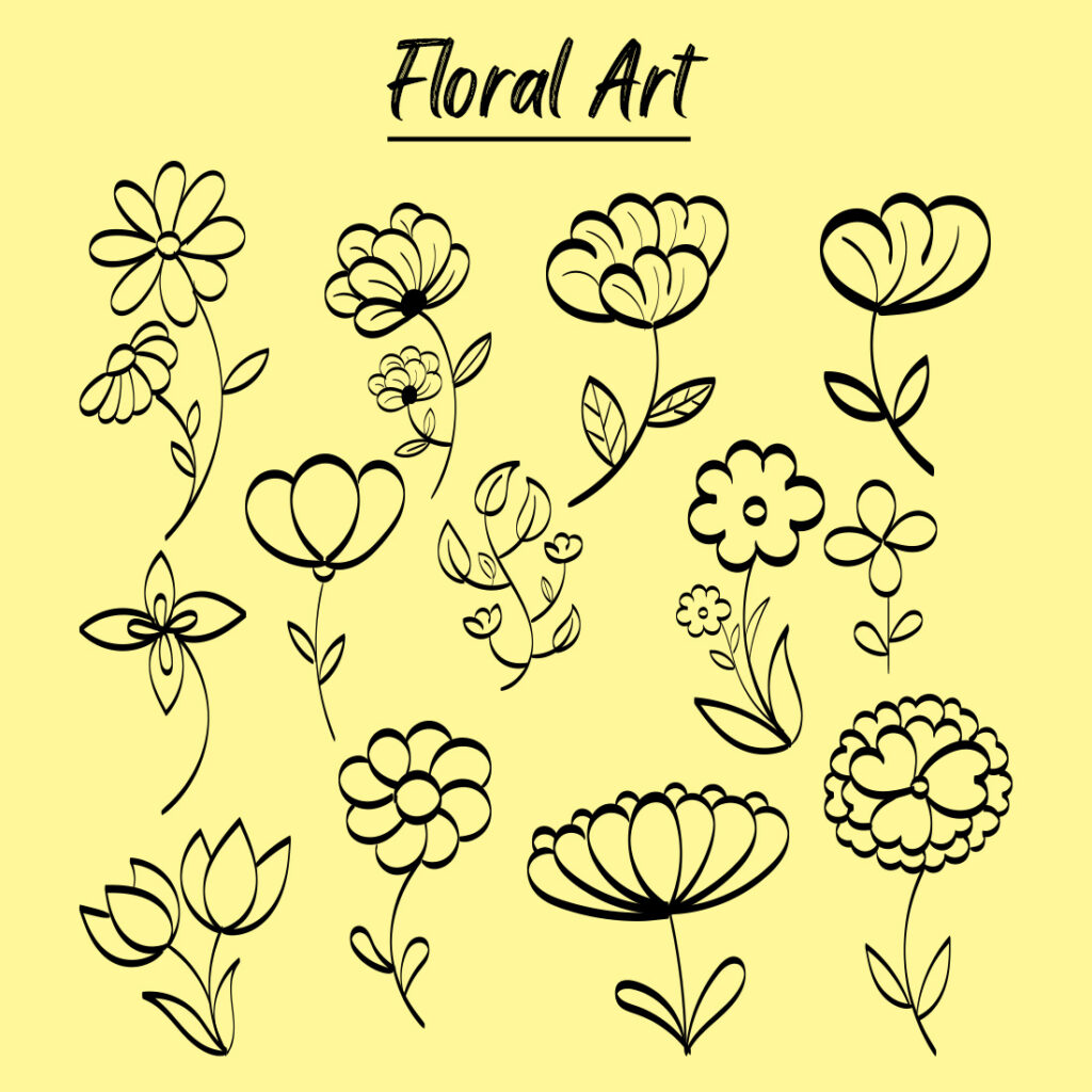 13 Flower Drawing Art with Lineart MasterBundles