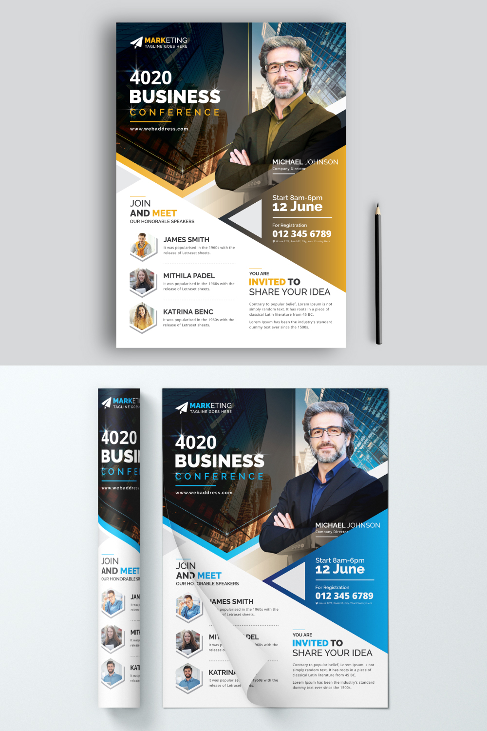 Conference Flyer Template Pinterest image.