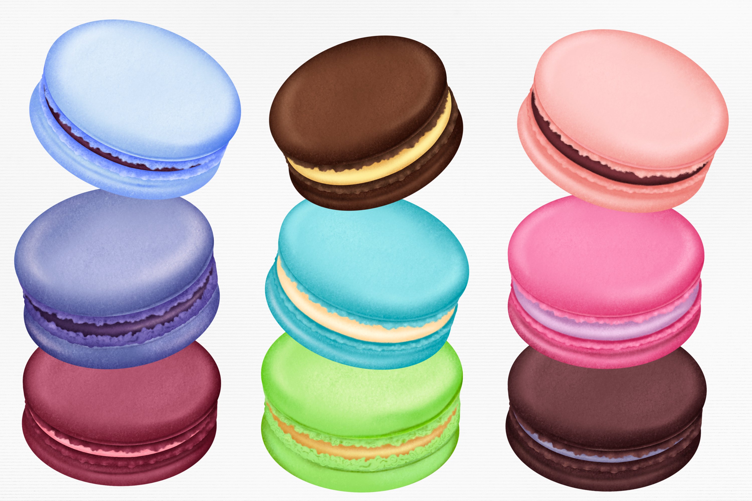 Multicolor macaroons for different projects.