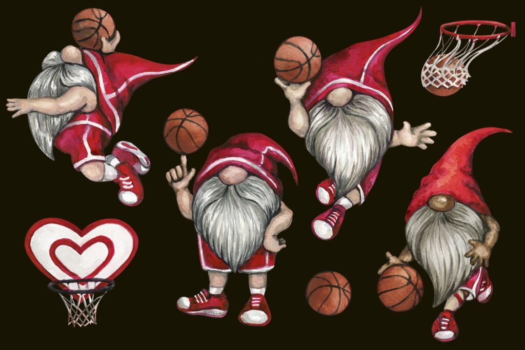 Watercolor Basketball Gnomes Clipart Set PNG, Ball Games – MasterBundles
