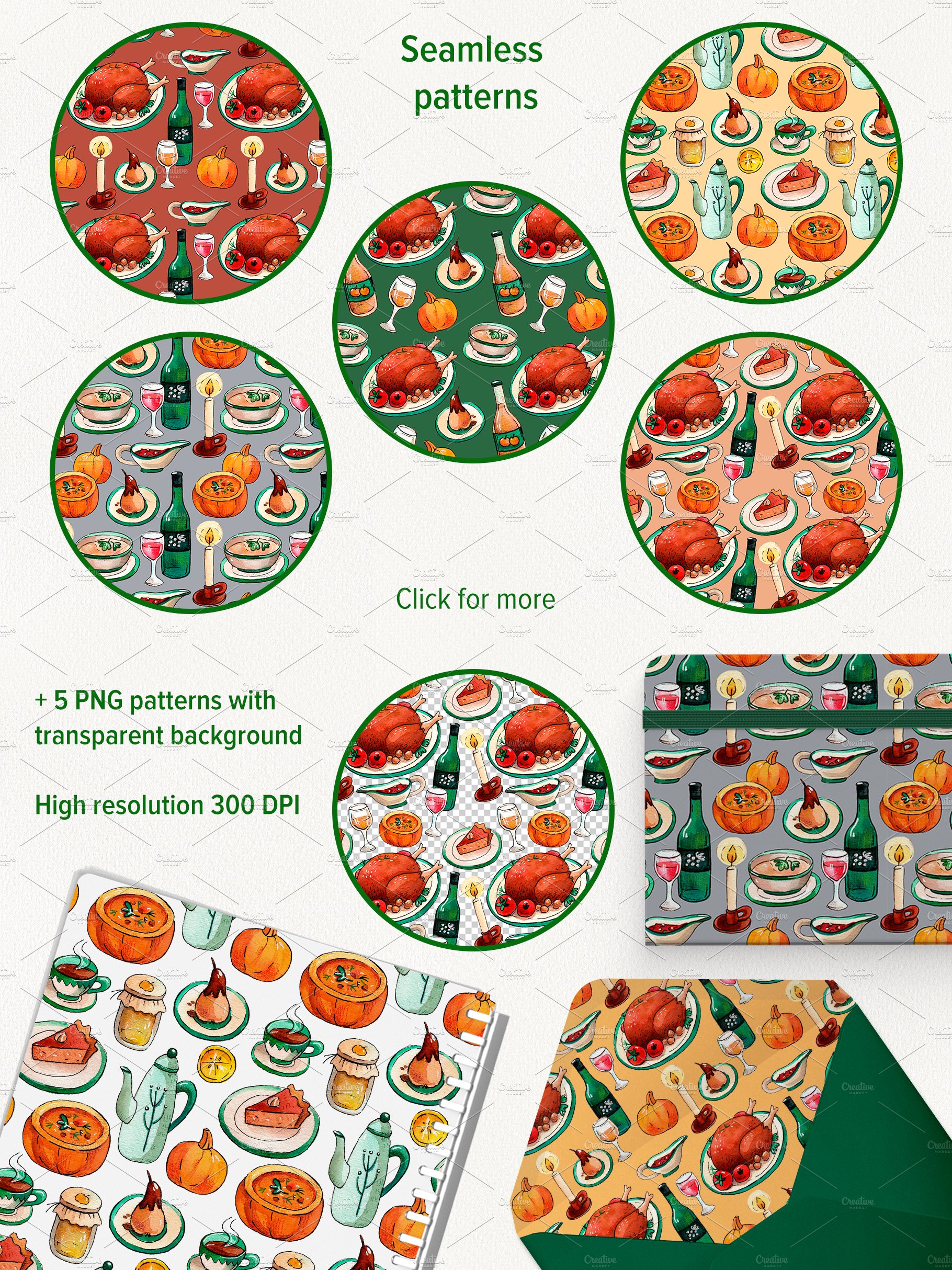 Some options of Thanksgiving patterns in a round shape.