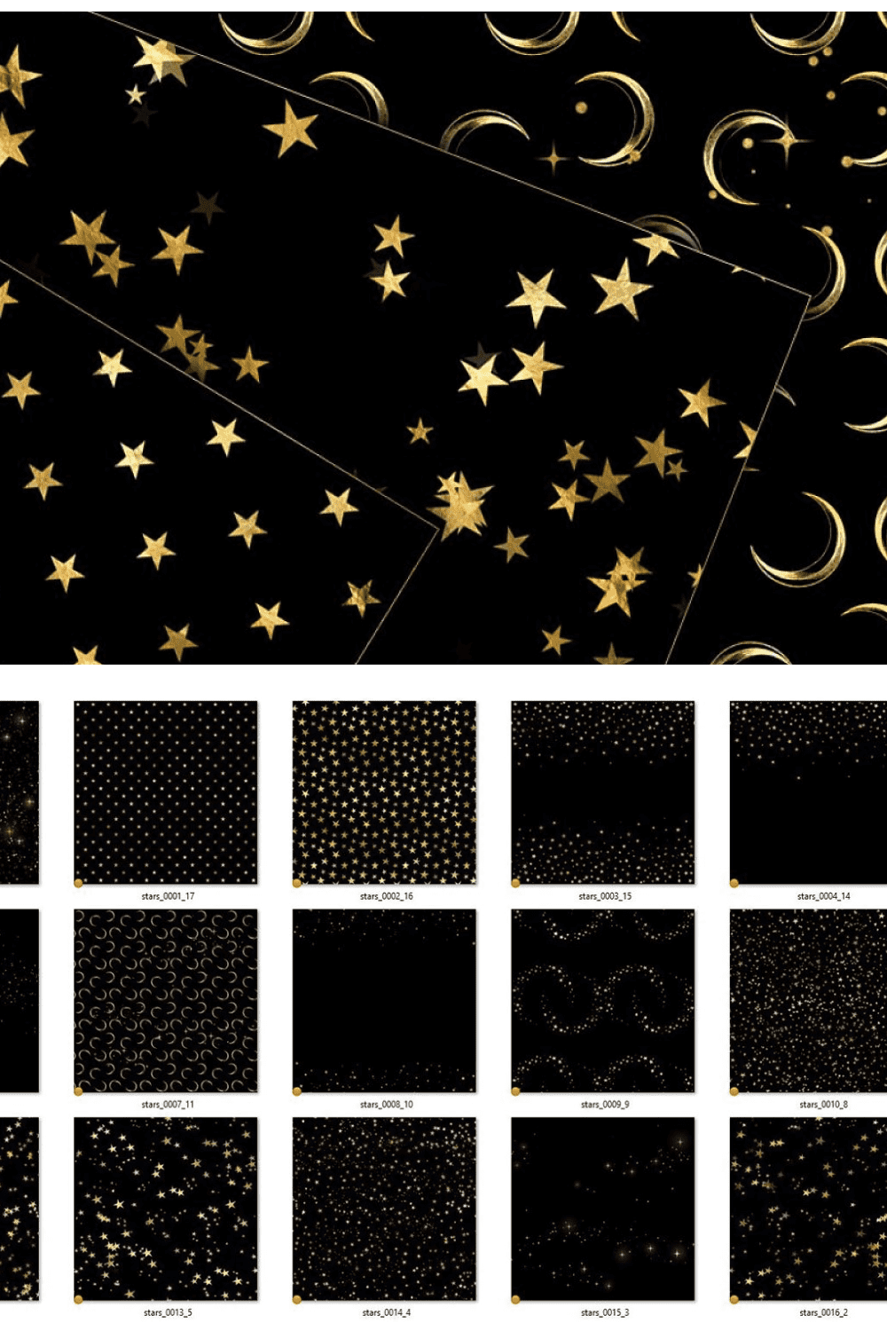 3 black and gold stars digital paper