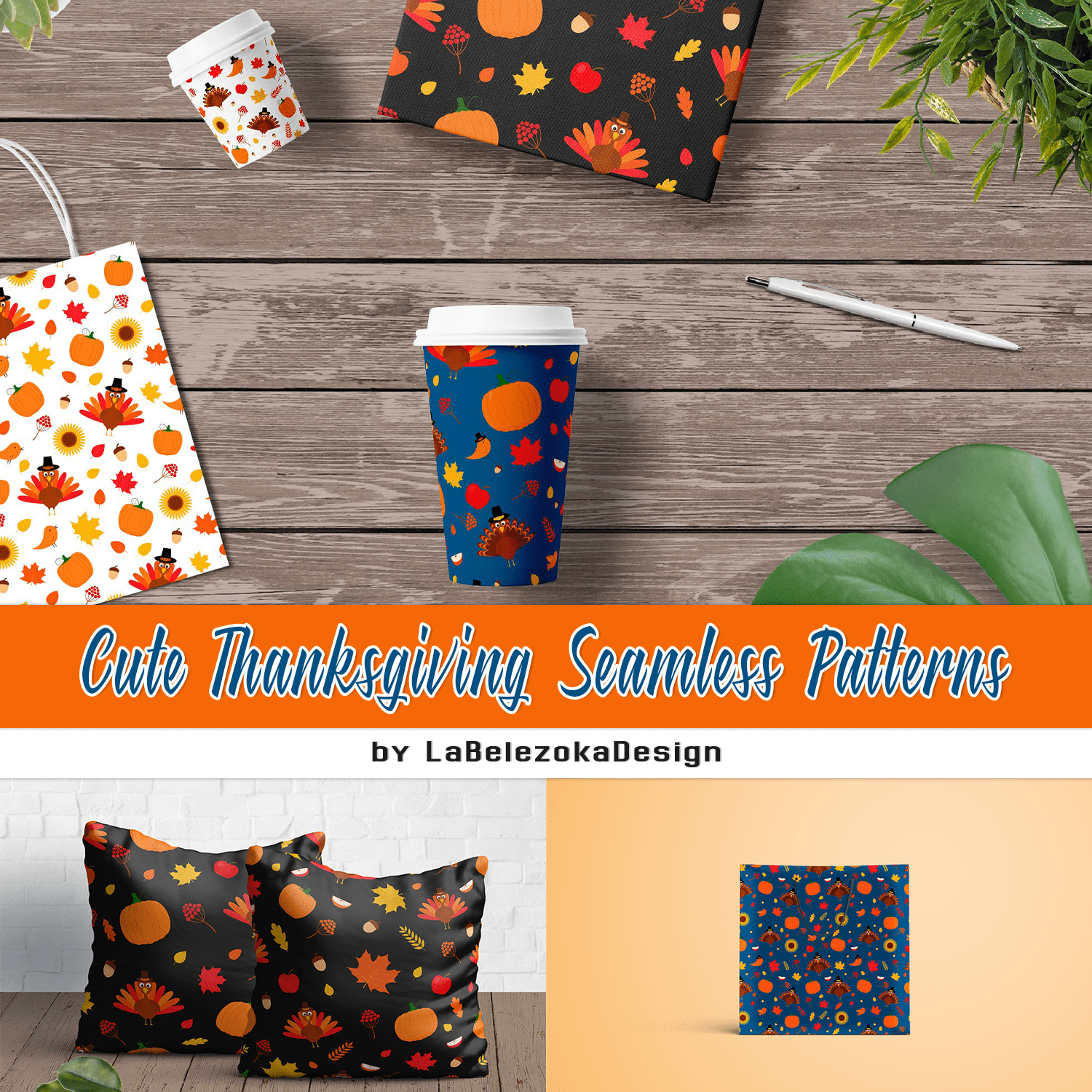 Cute Thanksgiving Seamless Patterns cover.