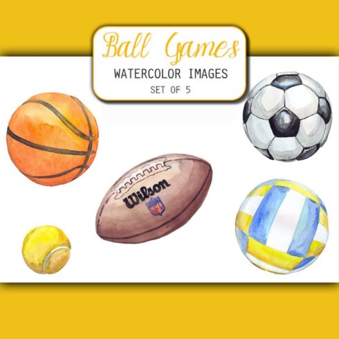 Watercolor Ball Games Clipart - main image preview.