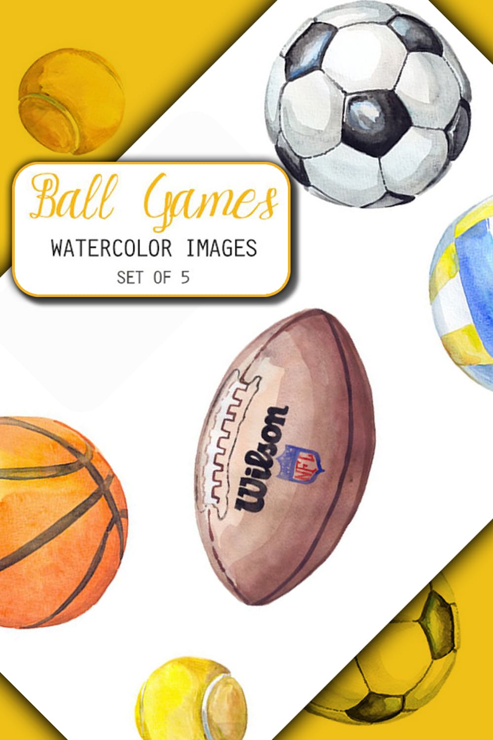 Watercolor Ball Games Clipart - pinterest image preview.