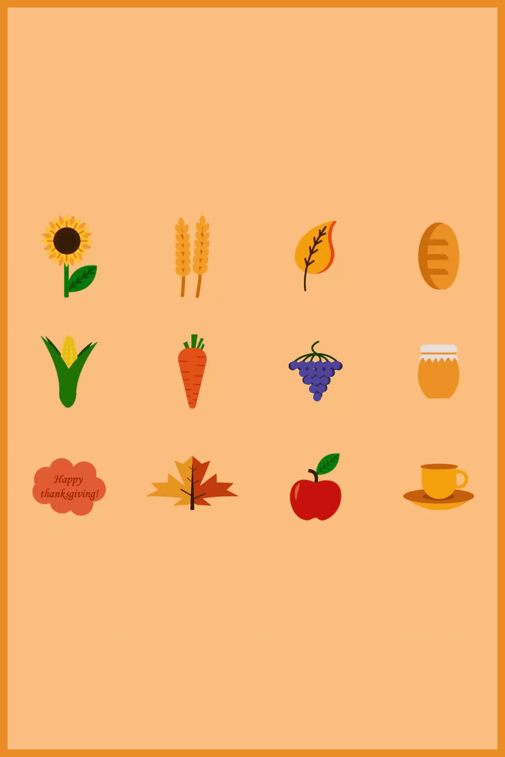 Collage of images of fruits and vegetables on an orange background.