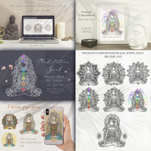 58 items meditation girl set - main image preview.