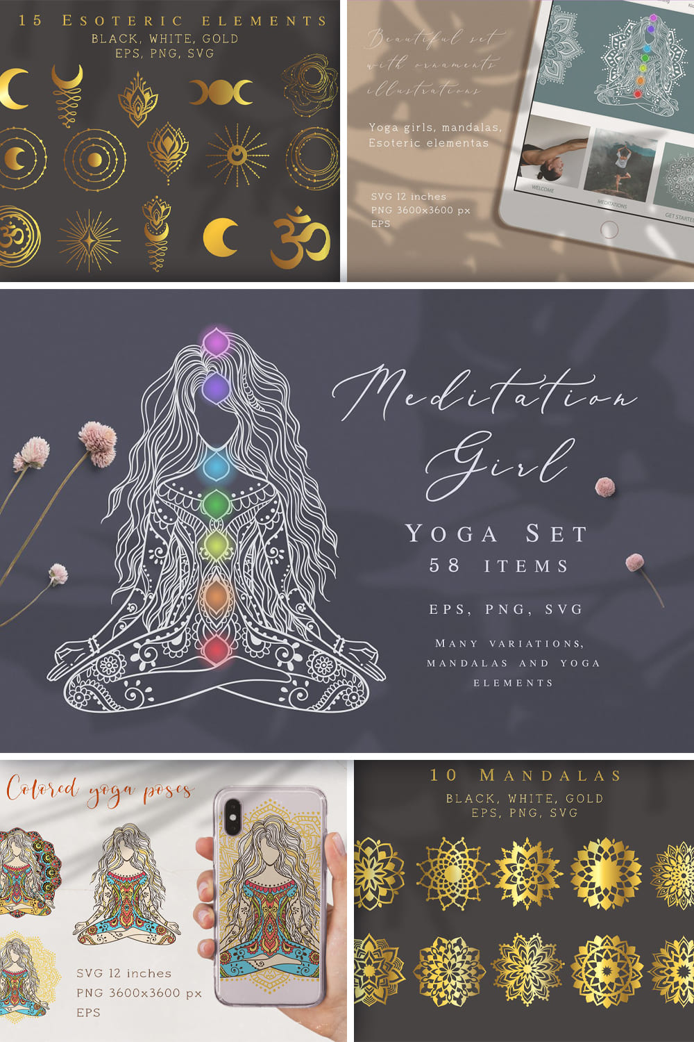 58 items meditation girl set - pinterest image preview.