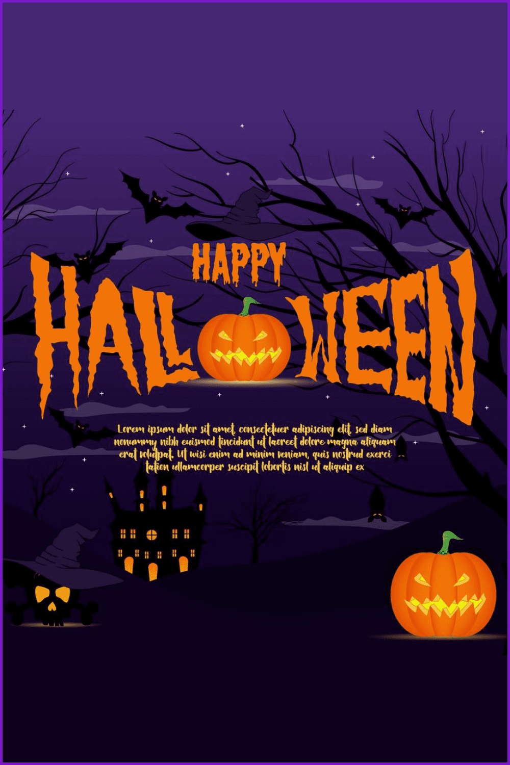 Purple Halloween card with bright orange pumpkins.